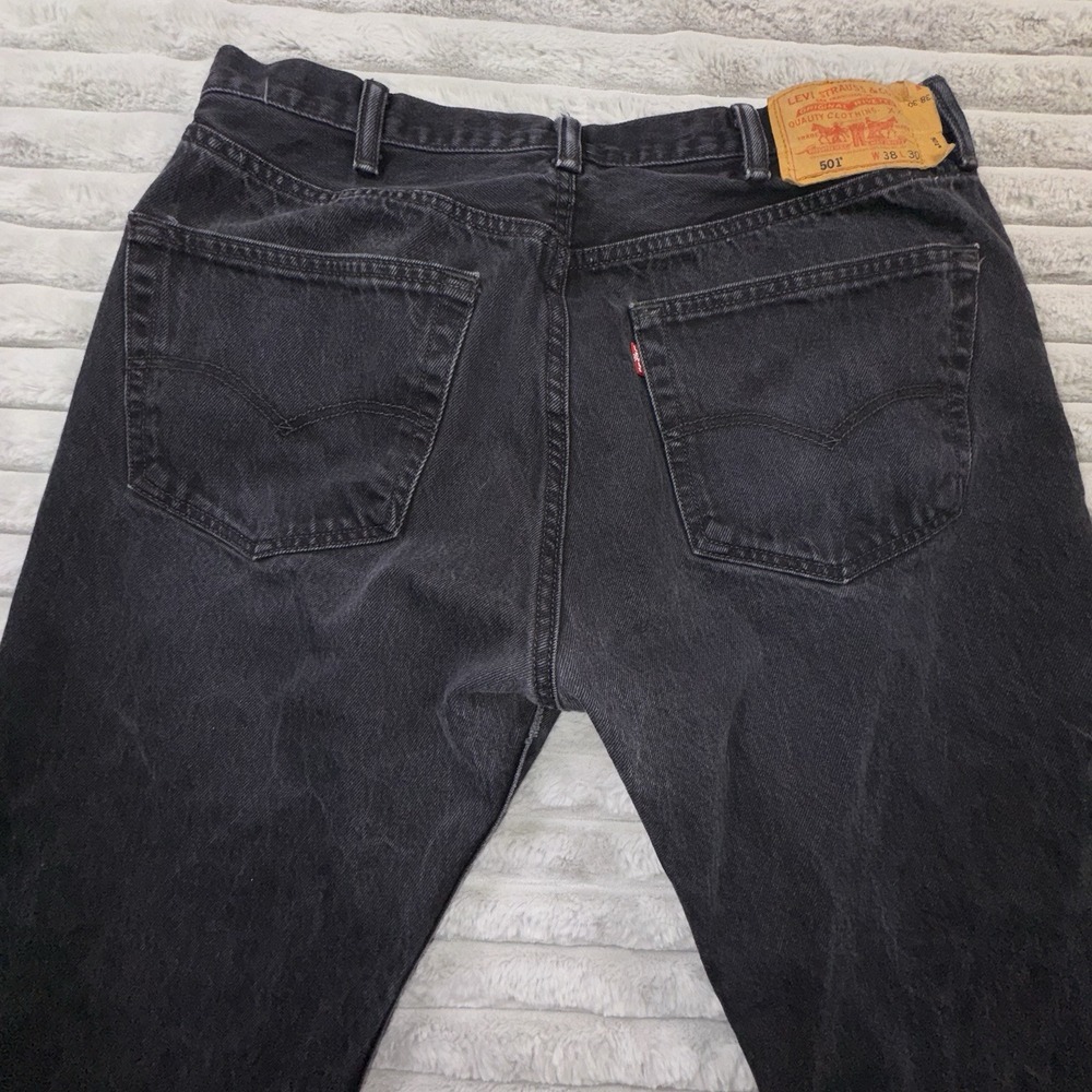 Levis 501 XX Mens 38x30‎ Black Classic Fit Straight Leg Button Fly Denim Grunge - Picture 9 of 11